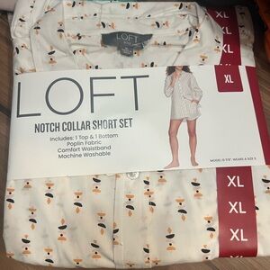 LOFT Women's Notch Collar Short Set - Cream with Black and Orange Accents